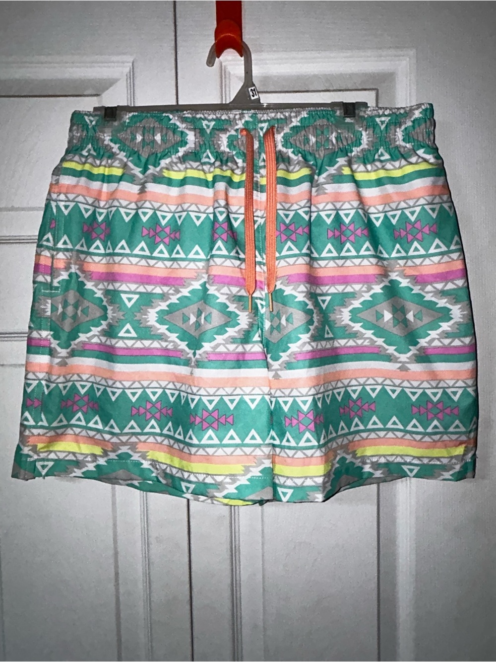 chubbies Mint Aztec-Print Athletic Drawstring Shorts with Coral Tie